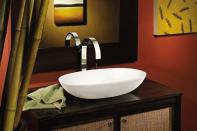The Alissa lavatory sink is designed to mimic the Alissa tub, part of the high-end Boutique collection of solid-surface products. The Alissa sink features minimalist design and is constructed of the maker's exclusive Engineered Solid Surface composite material, a mixture of ground natural minerals and binding agents. ESS products are non-porous, stain-, mold-, and mildew-resistant, and easy to clean. The sink is available 13 5/8 inches long, 21 3/8 inches wide, and 4 1/8 inches deep, and comes in white, biscuit, or black. 800.783.8827. www.mtiwhirlpools.com. Booth N1573.