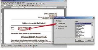 Adding "merge fields" from your ACT! database to a Word document is a simple point-and-click operation. Once added, the document is saved as an ACT! template.
