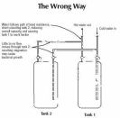 This common but incorrect method of adding a second water heater results in unbalanced flow and stagnation in tank 2.