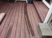 Reflected sunlight from a defective window burned this composite decking.