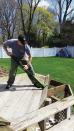 The user can stand on the existing decking when using the tool. Since it doesn't rely on the underlying joist for leverage, placement isn't an issue.