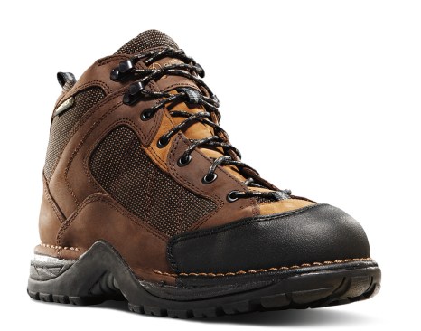 A scuff proof material prevents the upper from wearing away from the steel toe cap.