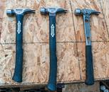 From left to right, 14-ounce fiberglass handle, 16-ounce fiberglass handle, and 15-ounce Tibone (which has a titanium handle).