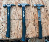 From left to right, 14-ounce fiberglass handle, 16-ounce fiberglass handle, and 15-ounce Tibone (which has a titanium handle).