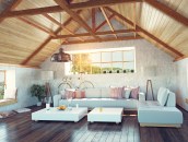 beautiful modern attic interior. 3d design concept.