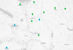 Map showing locations of 2016 Remodeling 550 firms in the Dallas-Fort Worth Metroplex