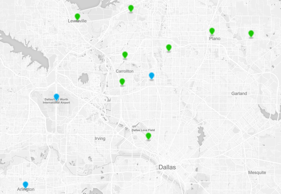 Map showing locations of 2016 Remodeling 550 firms in the Dallas-Fort Worth Metroplex