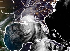 NASA's new GOES-16 satellite captured this image of Hurricane Nate reaching the Mississippi shore at nightfall on Saturday.
