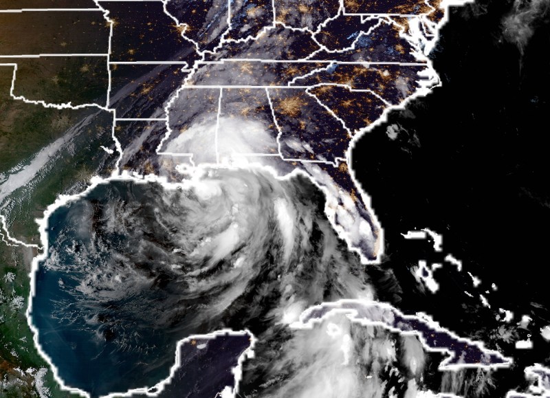 NASA's new GOES-16 satellite captured this image of Hurricane Nate reaching the Mississippi shore at nightfall on Saturday.