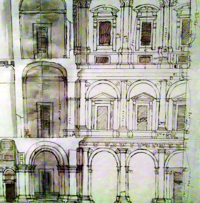 Michelangelo’s sketch for the facade of Palazzo Farnesse in Rome