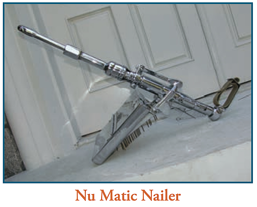 The first commercially successful portable nailing machine used for job-site construction invented by Bill Burnison, c. 1952.