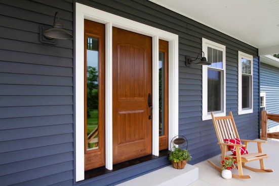 ProVia Signet fiberglass door in Knotty Alder, with Ginger stain