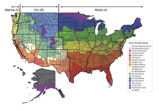 About 10% of U.S. counties have shifted to a new climate zone, most to a warmer zone. For more about this, see "Understanding the IECC’s New Climate Zone Map" by J.R. Babineau, a building scientist with Johns Manville’s corporate research and development arm.
