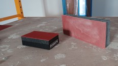 One sheet of 220-grit SandNet (on long foam block at right) sanded more than 1,110 square feet of skim-coated plaster.