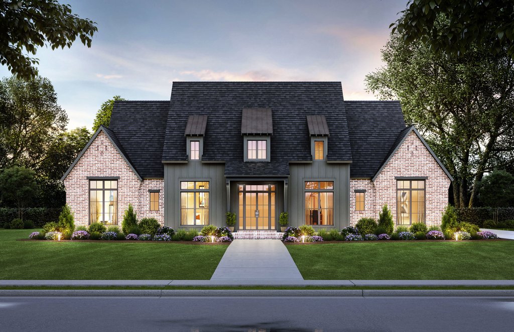 Luxury modern farmhouse 1074-70 front exterior. See details at Houseplans.com.