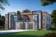 Modern Duplex Plan with In-Law Suite Exterior. See Details at Houseplans.com.