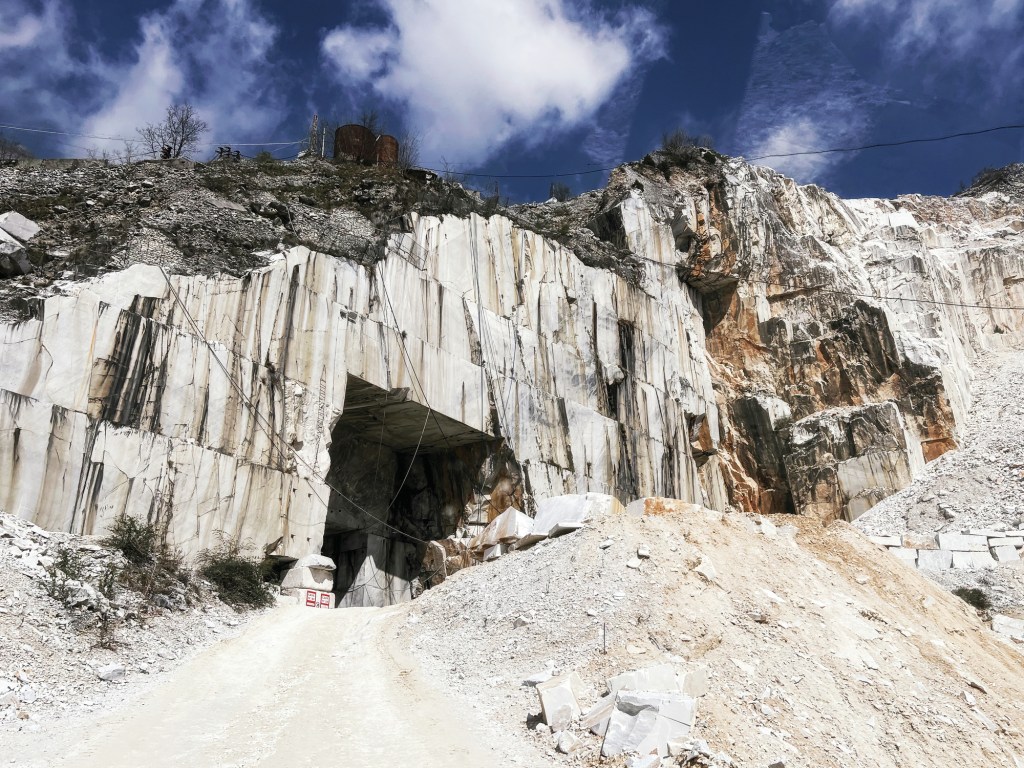 Entering a subterranean marble mine.