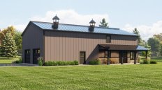 Barndominium plan with simple footprint, exterior view. See details at Houseplans.com.