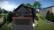 Modern house plan with rooftop deck, front exterior. See details at Houseplans.com.