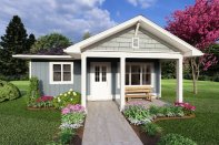 Tiny house plan with porch, front exterior. See details at Houseplans.com.