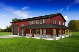 Barndominium plan with RV garage, front exterior. See details at Houseplans.