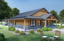 Simple house plan with two main bedrooms, front exterior. See more details at Houseplans.