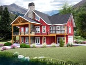 Lakefront house plan, rear exterior. See details at Houseplans.