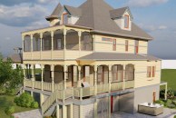 A rendering of the Queen of Zero project demonstrates how integral porches are to a Queen Anne look-and-feel.