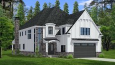 Luxury house plan for a narrow lot, front exterior. See details at Houseplans.