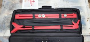 The True Position cabinet jig comes with a padded, zippered storage bag.