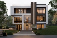 Modern house plan with walkout basement, front exterior. See details at Houseplans.
