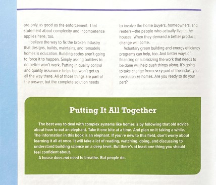 The closing of the book (above) brings readers full circle back to the purpose of building better homes: improving life for the people who live in them.