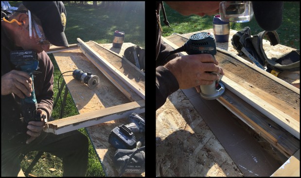 The first-growth pine pediments were in good shape. After removing some old cut nails, the pediment’s back edge (photo, right) and legs (photo, left) were rabbeted in order for it to lay flat during reinstallation (the new window frames were deeper than the framed opening, installed about a half inch proud of the exterior face of the framing).