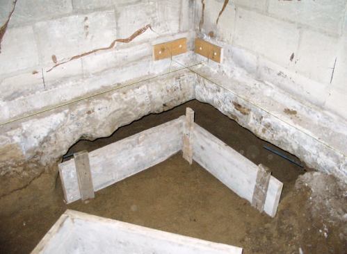We wanted to be sure the foundation walls were properly supported during the underpinning process, so we worked in short sections, starting in the corners.