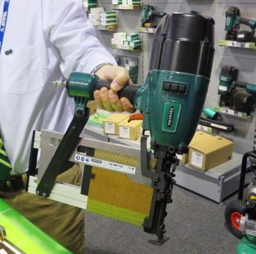 According to the guy holding this insanely large Prebena stapler (6-inch staples), the tool is used for some rather strange purposes. I believed him when he said it’s used to fasten thick foam insulation to building exteriors. I have my doubts about his claim that it’s also used to hold new sod down on golf courses (I think he was pulling my leg). I do know one thing about installing sod—the green side goes up.