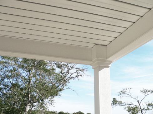 Columns and beams can also be finished with composite trim, which is attached to 2-by blocking fastened to the steel framing.