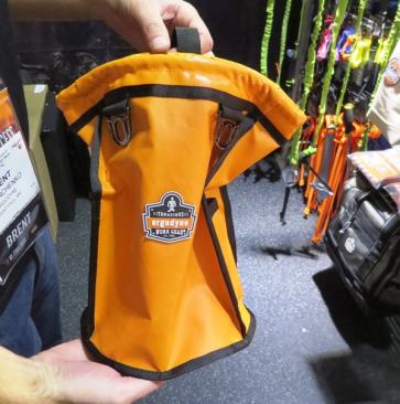Ergodyne’s Topped Tool Pouch is a cleverly device; nuts, bolts, and other items can be dropped in from the top but they won’t come out if the unit is tipped. This accessory is expected to be available in January 2015. For pricing and the details of how it works see
Ergodyne Topped Parts Pouch.