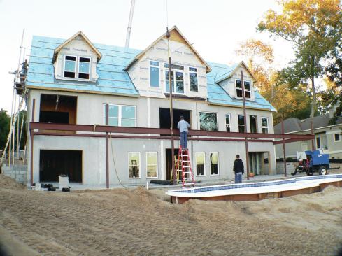 The pans are supported by steel framing.