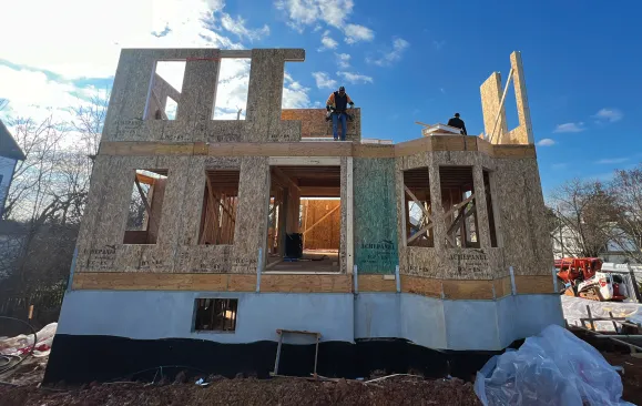 The new walls were framed with structural insulated panels.