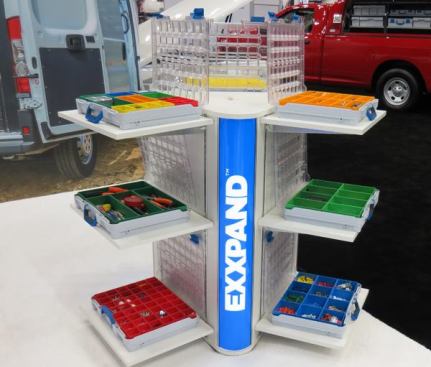 These Sortimo
T-boxxes were at the Knapheide booth and were being used to outfit trucks and vans. The removable bins are modular and can be mixed and matched with all other sizes. This allows you to outfit a box with the size bins you need for the tools and supplies you carry—or for any particular task.