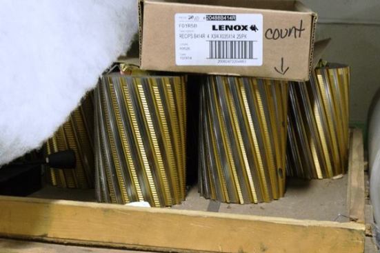 Cutter heads such as these are used to cut teeth in the band material for hole saw, recip saw, and band saw blades. You see these things all over the factory, as they are frequently changed out.
