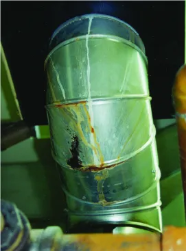 This vent connector had been installed only months before sustained flue-gas condensation caused this corrosion.