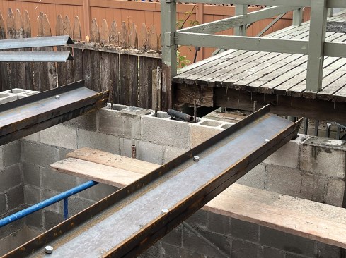 To create the beams, the steel fabricator spot-welded and bolted the C-channel together.