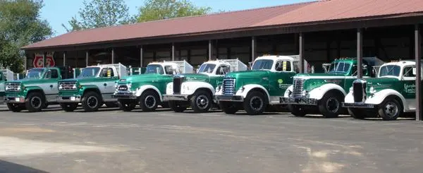 These are some of the larger trucks. Originally configured any number of ways, they have since been converted to stake beds that can dump.