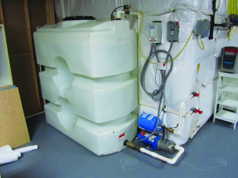 When a large house is served by a well with possibly limited water production, large buffer tanks can ensure that water does not run out during high-demand periods.