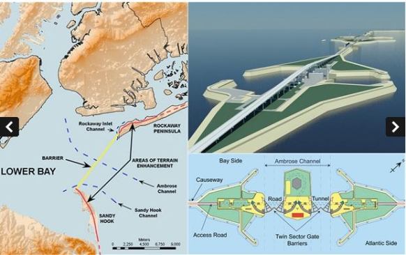 The revised single barrier between Rockaway and Sandy Hook would protect all NYC bourroughs.