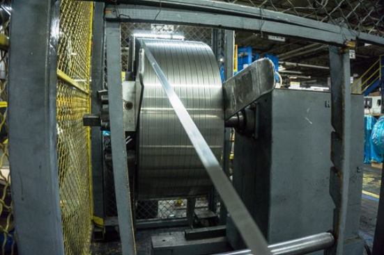 Lenox makes its own bimetal material. This high carbon steel backer will be fed into an electron beam welder and joined to the HSS edge-wire.