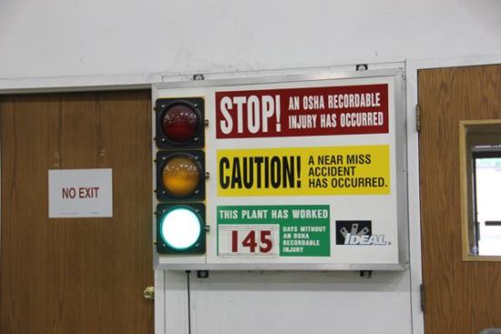 Bonus photo: There would likely be fewer injuries on the jobsite if contractors paid as much attention to safety as do the people who run factories. I see these safety boards in almost every plant I visit.