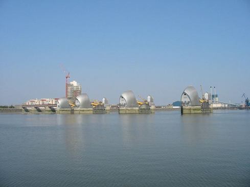The Thames Barrier prevents London from being flooded by exceptionally high tides and storm surges moving up from the North Sea.