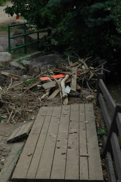 Debris that floated was left piled wherever it reached a barrier that kept it from flowing any farther.